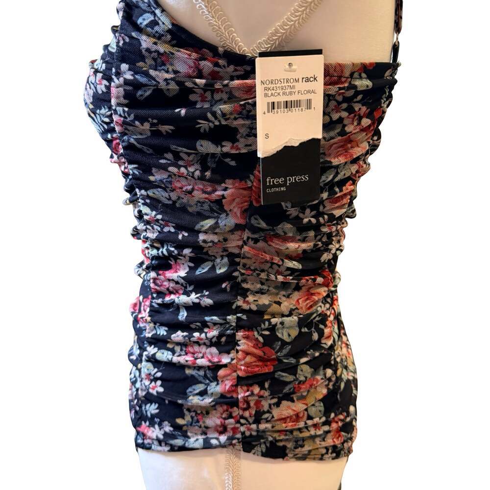 Free Press Clothing Floral Ruched Mesh Bodysuit Size S - Picture 3 of 9